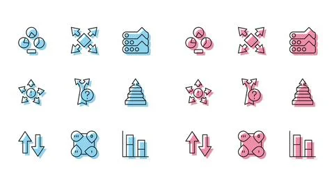 Set line Arrow, Infographic element, Pie chart infographic, Graph, chart, d.. Stock Illustration