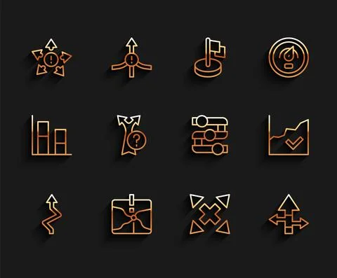Set line Arrow, Intersection point, Many ways directional arrow, Financial Stock Illustration