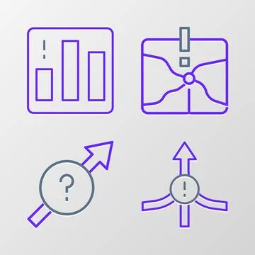 Set line Arrow, Intersection point and Pie chart infographic icon. Vector Ilustração Stock