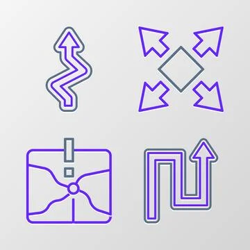 Set line Arrow, Intersection point, Many ways directional arrow and  icon. .. Illustrazione stock