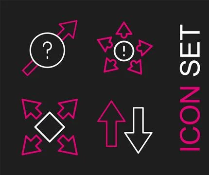 Set line Arrow, Many ways directional arrow, and icon. Vector Stock Illustration