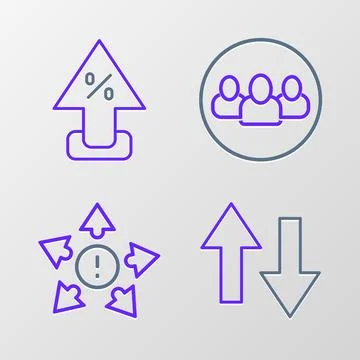 Set line Arrow, Many ways directional arrow, Project team base and Percent .. Stock Illustration