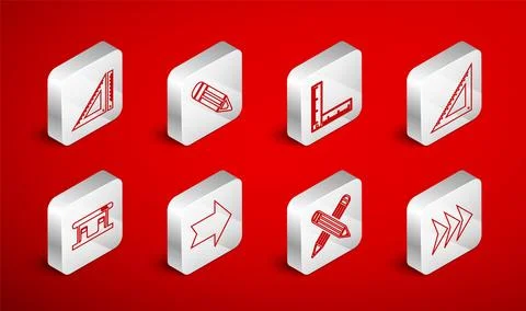 Set line Arrow, Pencil, Folding ruler, Triangular, Crossed pencil,  and Gas.. Stock Illustration