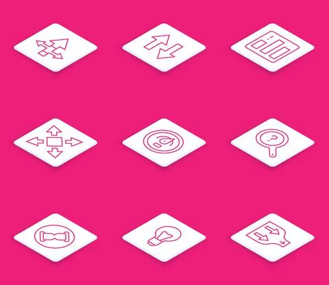 Set line Arrow, Pie chart infographic, Many ways directional arrow, Digital イラスト素材