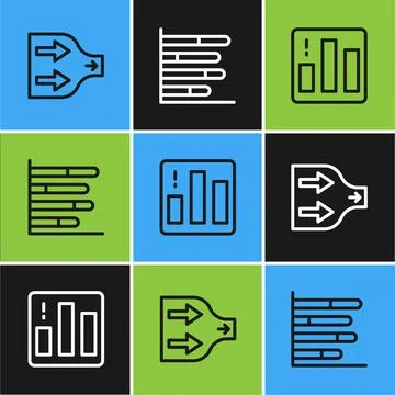Set line Arrow, Pie chart infographic and  icon. Vector Stock Illustration