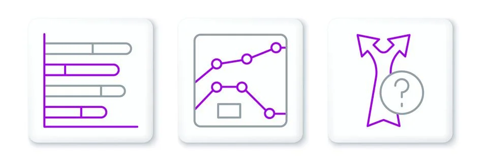 Set line Arrow, Pie chart infographic and Graph, chart, diagram icon. Vector Illustrazione stock