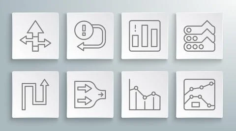 Set line Arrow, Pie chart infographic, Graph, chart, diagram, and icon. Vector Illustrazione stock