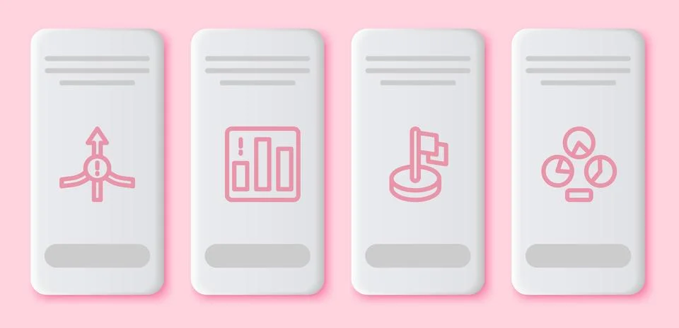 Set line Arrow, Pie chart infographic, Flag and . White rectangle button. V.. イラスト素材
