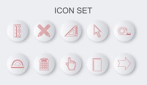 Set line Arrow, Protractor grid, Triangular ruler, Book, Measuring height and 스톡 일러스트