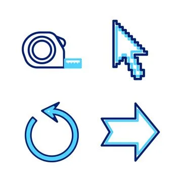 Set line Arrow, Refresh, Pixel arrow cursor and Roulette construction icon... Illustrazione stock