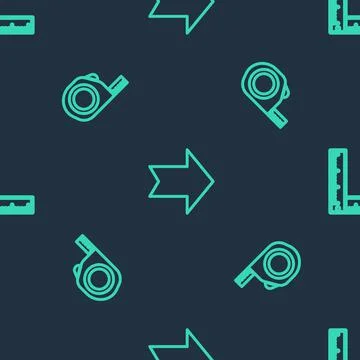 Set line Arrow, Roulette construction and Folding ruler on seamless pattern イラスト素材