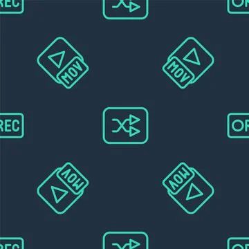 Set line Arrow shuffle, MOV file and Record button on seamless pattern. Vector 库存插图