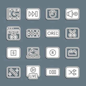 Set line Arrow shuffle, Repeat track music player, Music or video editing Stock Illustration