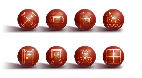 Set line Arrow with sucker tip, Abacus, Roller skate, Fidget spinner, Chalkboard Stock-Illustration