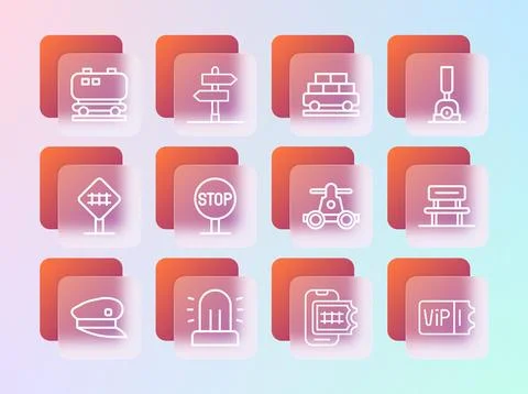 Set line Arrow for switching the railway, Flasher siren, Handcar transporta.. Stock Illustration