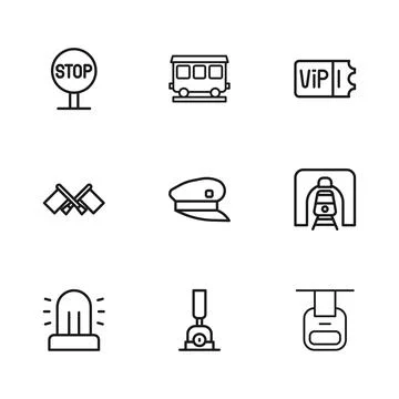 Set line Arrow for switching the railway, Train tunnel, Cable car, driver h.. Stock Illustration
