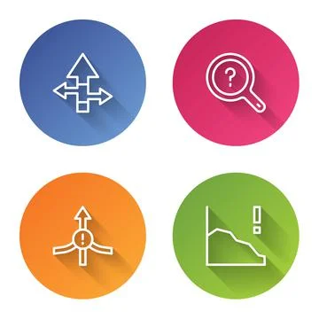 Set line Arrow, Unknown search,  and Financial growth decrease. Color circle  Stock Illustration