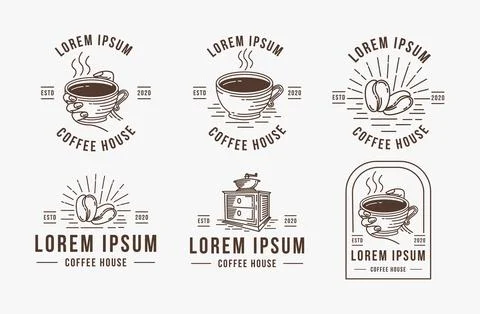 Set of line art coffee bean logo, coffee mug, coffee logo Stock Illustration