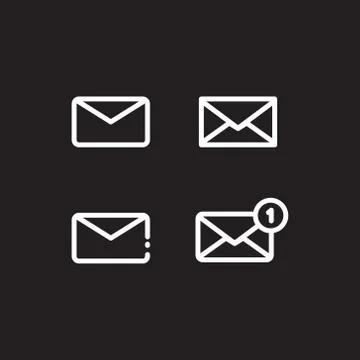 Set of line art envelope icon isolated on black background Stock Illustration