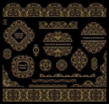 Set of line art frames and borders for design template. Vector Stockillustratie