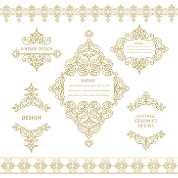 Set of line art frames and borders for design template. Element in Eastern  Stock-Illustration