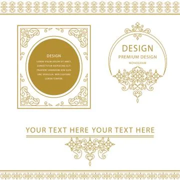 Set of line art frames and borders for design template. Element in Eastern  Stock Illustration