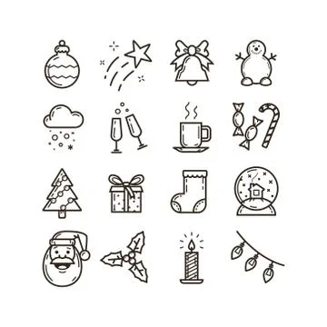 Set of line art icons on the theme of Christmas and New Year Stock Illustration