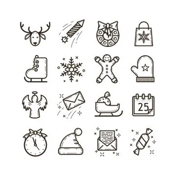 Set of line art vector icons on the theme of Christmas holidays Stock-Illustration