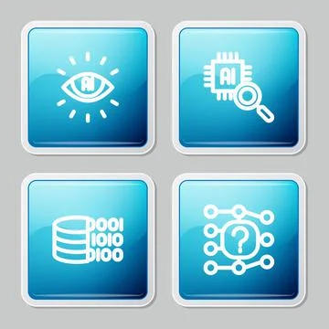 Set line Artificial intelligence AI, Processor CPU, Binary code and Neural Stock Illustration