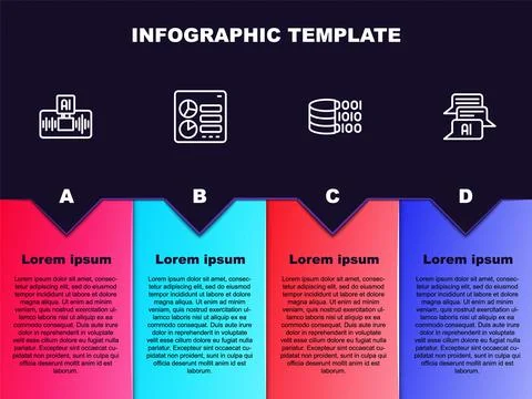 Set line Artificial intelligence AI, Computer api interface, Binary code and Stock Illustration