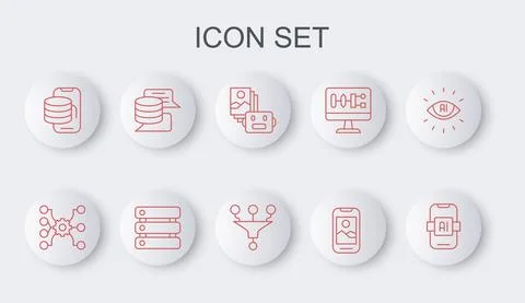 Set line Artificial intelligence AI, Neural network, robot, Mobile phone, Cloud イラスト素材