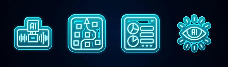 Set line Artificial intelligence AI, Neural network, Computer api interface and イラスト素材