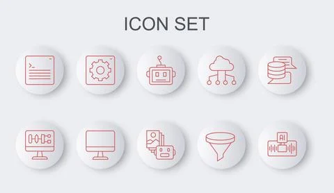 Set line Artificial intelligence AI, Algorithm, robot, Funnel filter, Web dev 스톡 일러스트