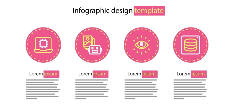 Set line Artificial intelligence AI, Server, Data, robot and Processor CPU icon Stock Illustration
