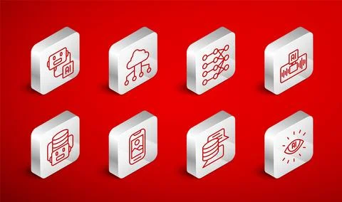 Set line Artificial intelligence AI, Network cloud connection, Neural netwo.. 스톡 일러스트