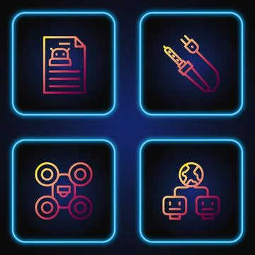 Set line Artificial intelligence, Drone, Technical specification and Soldering Illustrazione stock