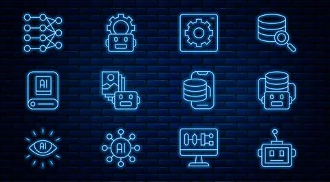 Set line Artificial intelligence robot, Computer api interface, AI, Neural イラスト素材