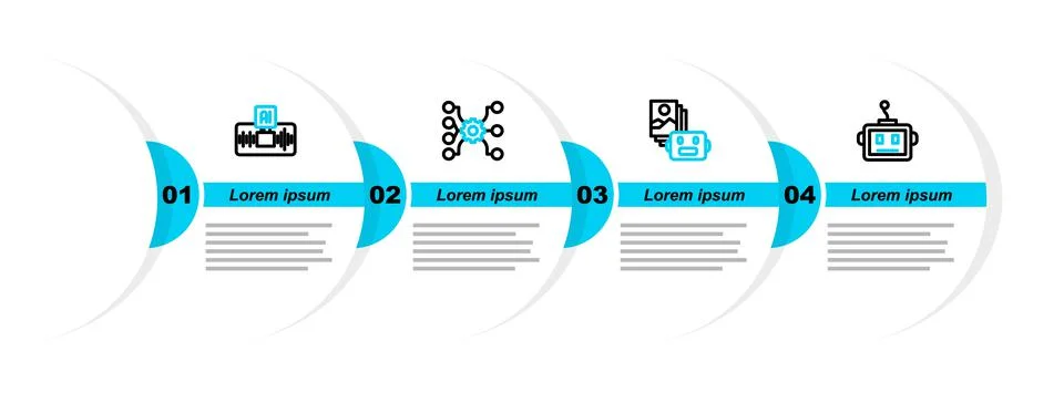 Set line Artificial intelligence robot, Neural network and AI icon. Vector Stock Illustration