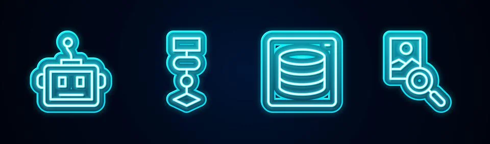 Set line Artificial intelligence robot, Algorithm, Server, Data and Photo 스톡 일러스트