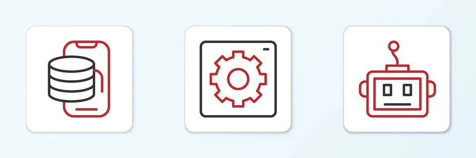 Set line Artificial intelligence robot, Cloud technology data transfer and Stock Illustration