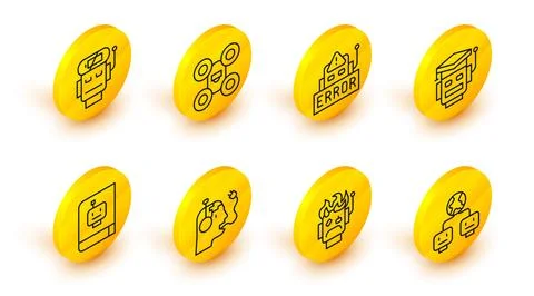 Set line Artificial intelligence, Robot burned out, charging battery, User 스톡 일러스트