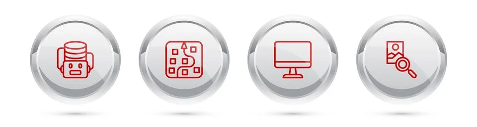 Set line Artificial intelligence robot, Neural network, Computer monitor and Stock Illustration