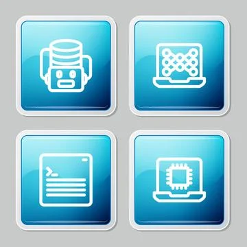 Set line Artificial intelligence robot Neural network Web developer programmi Stockillustratie