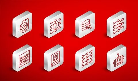 Set line Artificial intelligence robot, Neural network, Server, Cloud techn.. Stock Illustration