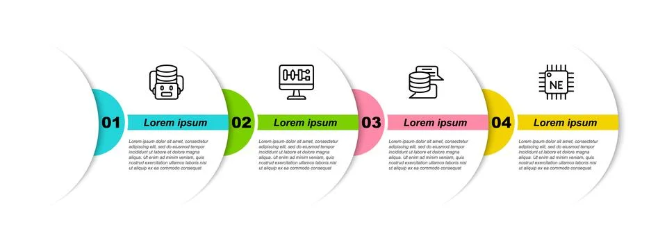 Set line Artificial intelligence robot, Algorithm, Server, Data and Process.. Stock Illustration