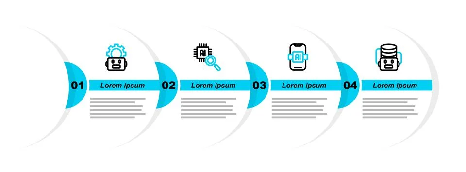 Set line Artificial intelligence robot, AI, Processor CPU and Robot setting.. Illustrazione stock