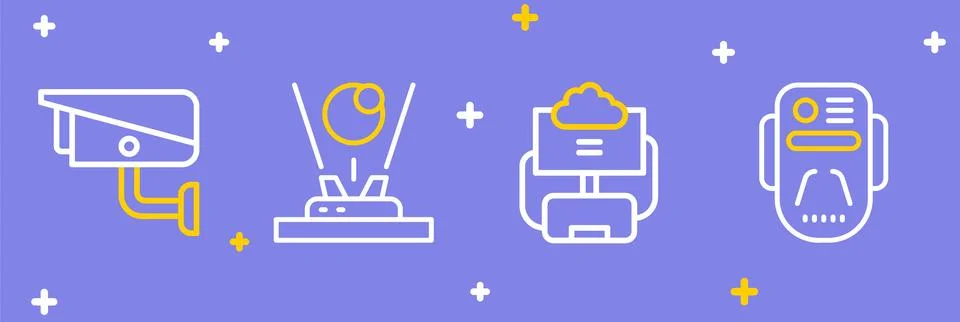 Set line Artificial intelligence robot, Cloud database, Hologram and Securi.. Illustrazione stock