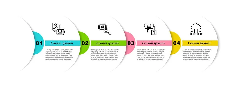 Set line Artificial intelligence robot, Processor CPU,  and Network cloud c.. Illustrazione stock