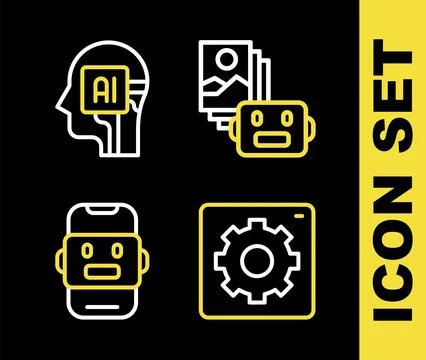 Set line Artificial intelligence robot, Computer api interface, Chat and Hu.. 스톡 일러스트