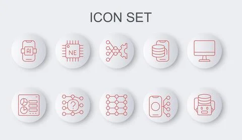 Set line Artificial intelligence robot, Computer api interface, Neural netw.. 스톡 일러스트